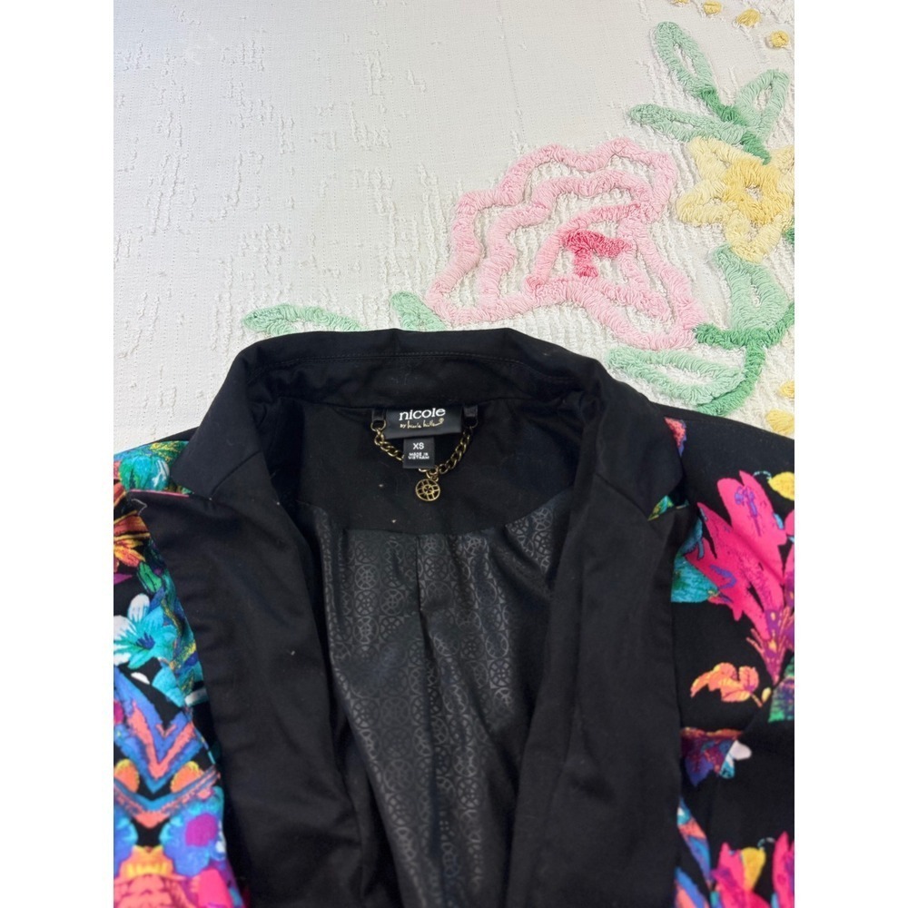 Nicole Miller Colorful Floral Blazer XS Black Tropical Print Party Jacket - Picture 7 of 10